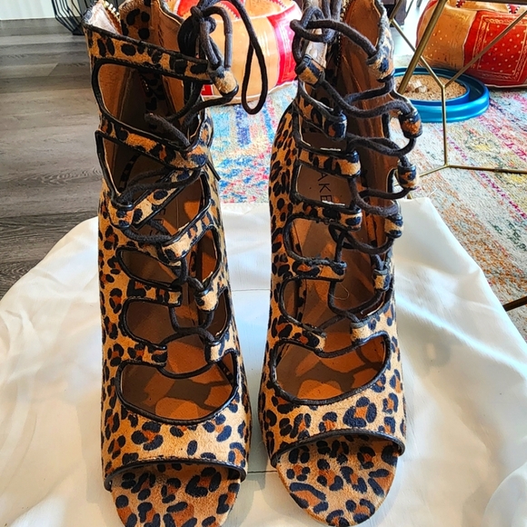 Leopard Lace Up Open Toe Heels | Bakers | Women's 7 - Picture 2 of 9